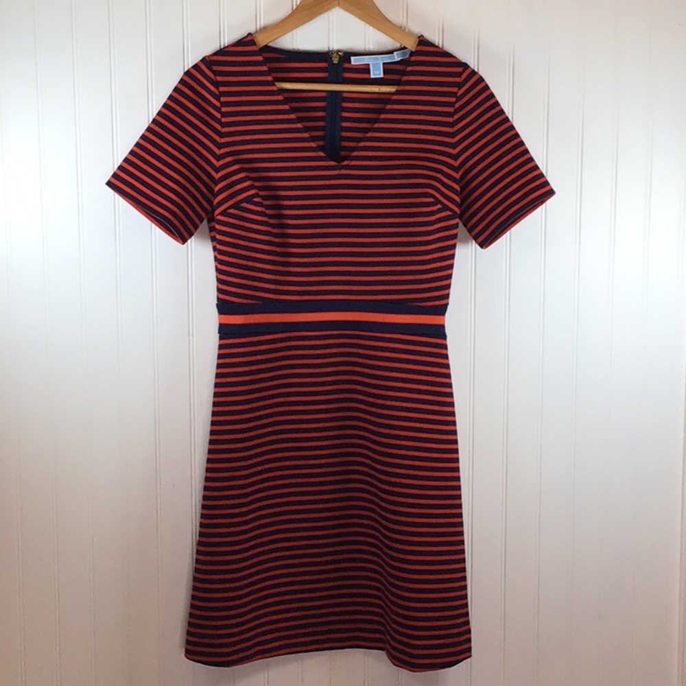 Draper James | Nassau Red & Blue Striped V Neck Ponte Knit Dress XS - Picture 6 of 11